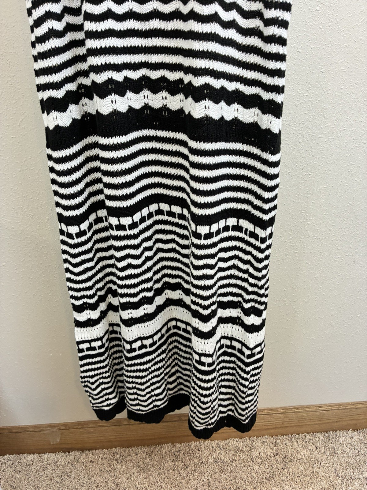 Joie Black White Striped Knit Crochet Dress Size L Designer Resort Beachwear