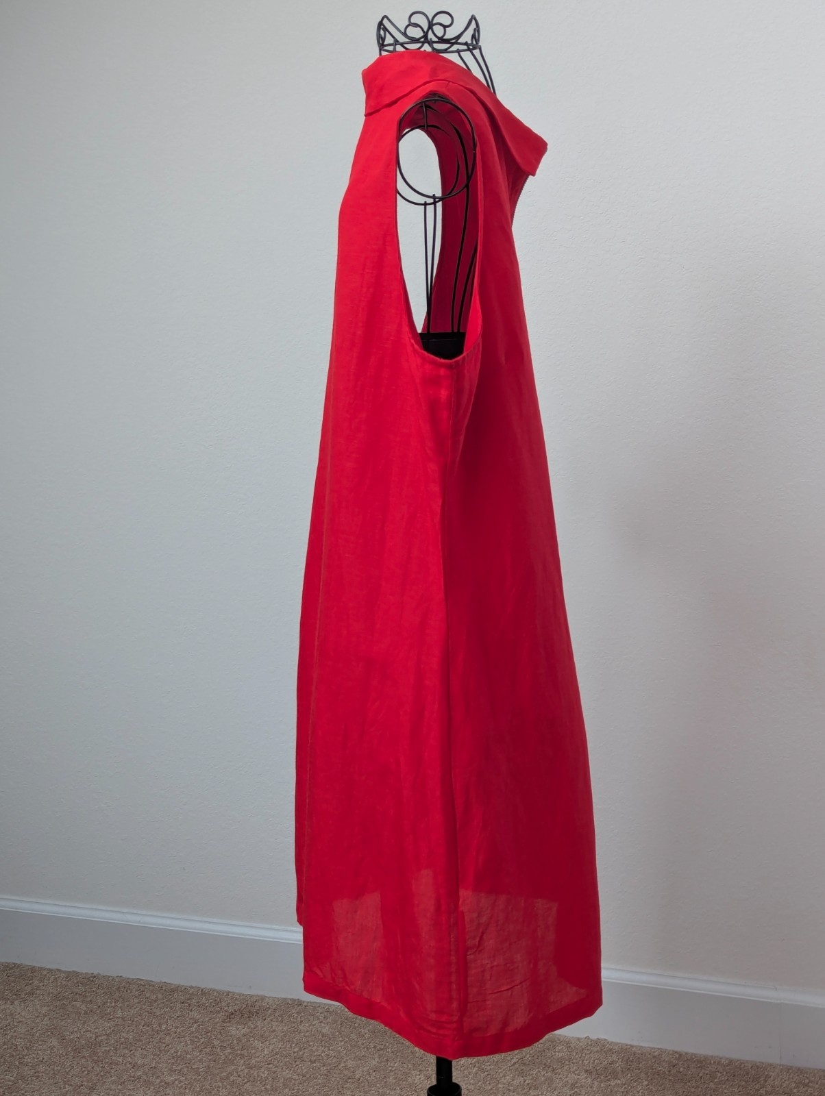 Boston Proper Red Linen Blend Shift Dress XL Sleeveless Zip Front Cotton Lined