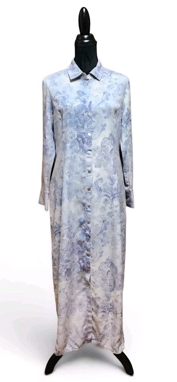 Soft Surroundings Damask Floral Long-Sleeve Maxi Dress Snap Button-Up Medium M