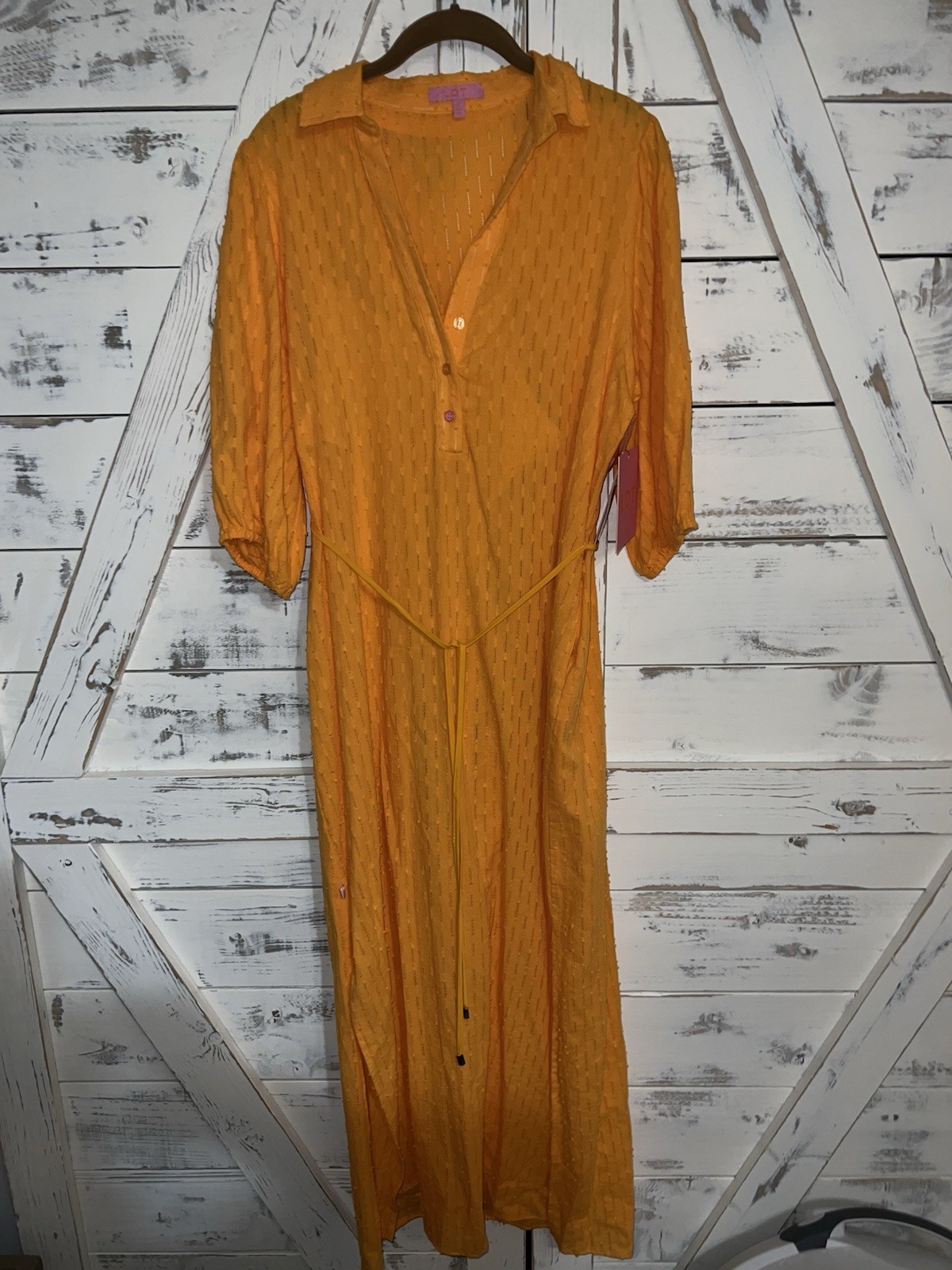 LDT Peasant Tie Waist Maxi Dress Yellow Gold Sz 8 NWT $219 Cottagecore W Slip