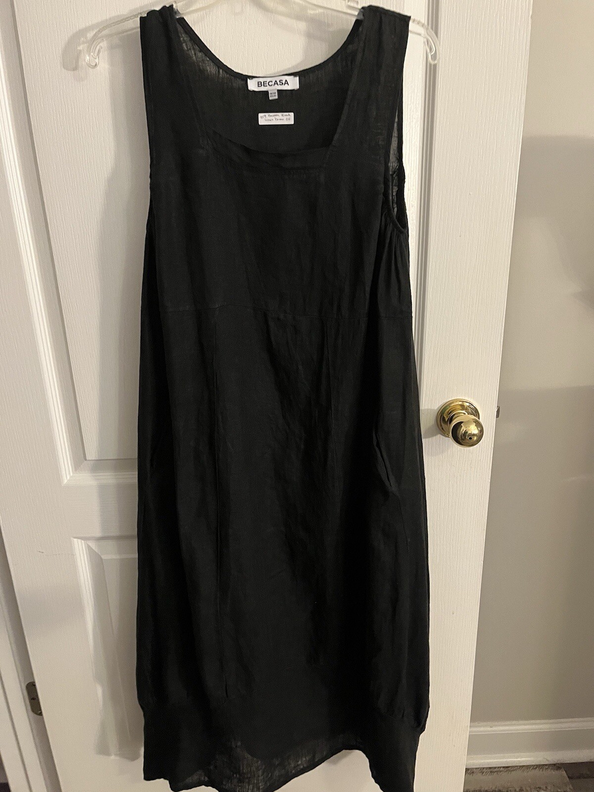 Becasa Black 100% Linen Dress Very Nice One Size M L Still Deep Black W/Pockets