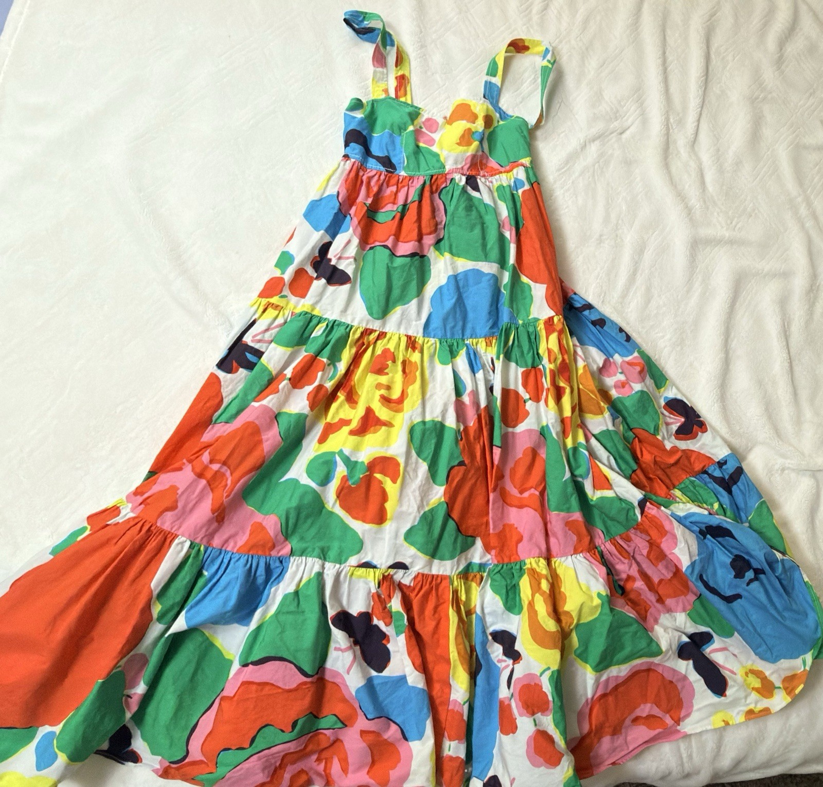 J.Crew Vibrant Multicolor Abstract Floral Tiered Maxi Sundress (Size 00)