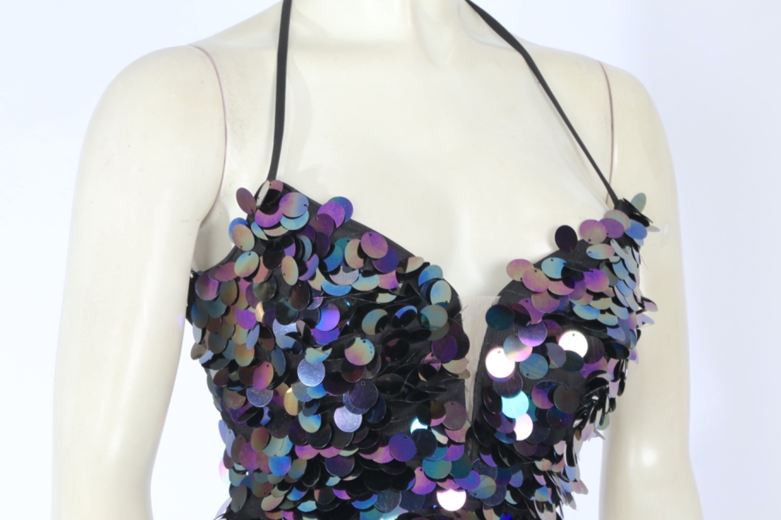 ALYCE Paris Paillette Plunging Neckline Sequin Maxi Prom Dress Gown Women Sz 000