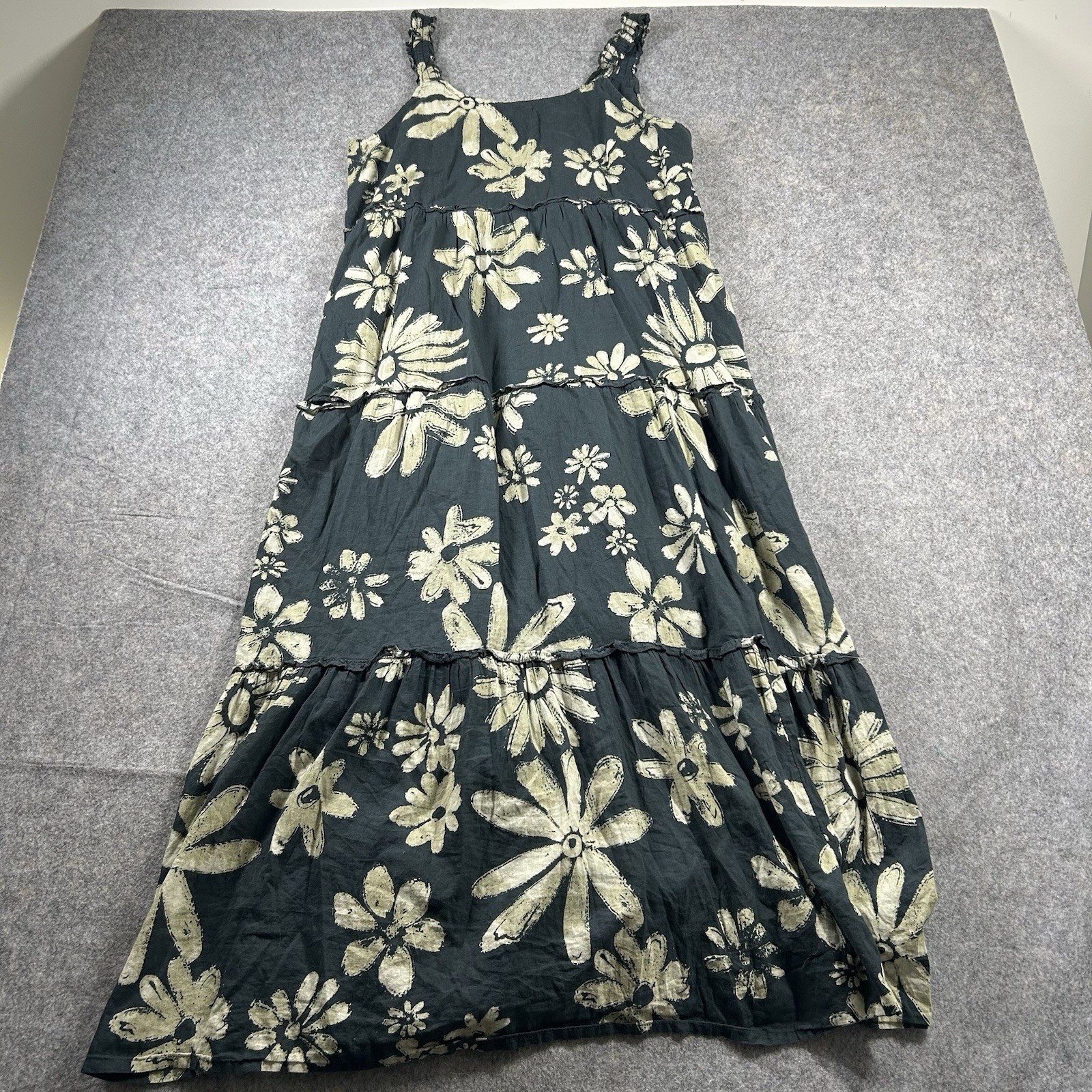 Natural Life Adele Boho Floral Tiered Maxi Dress Women’s Large Black Tan Boho