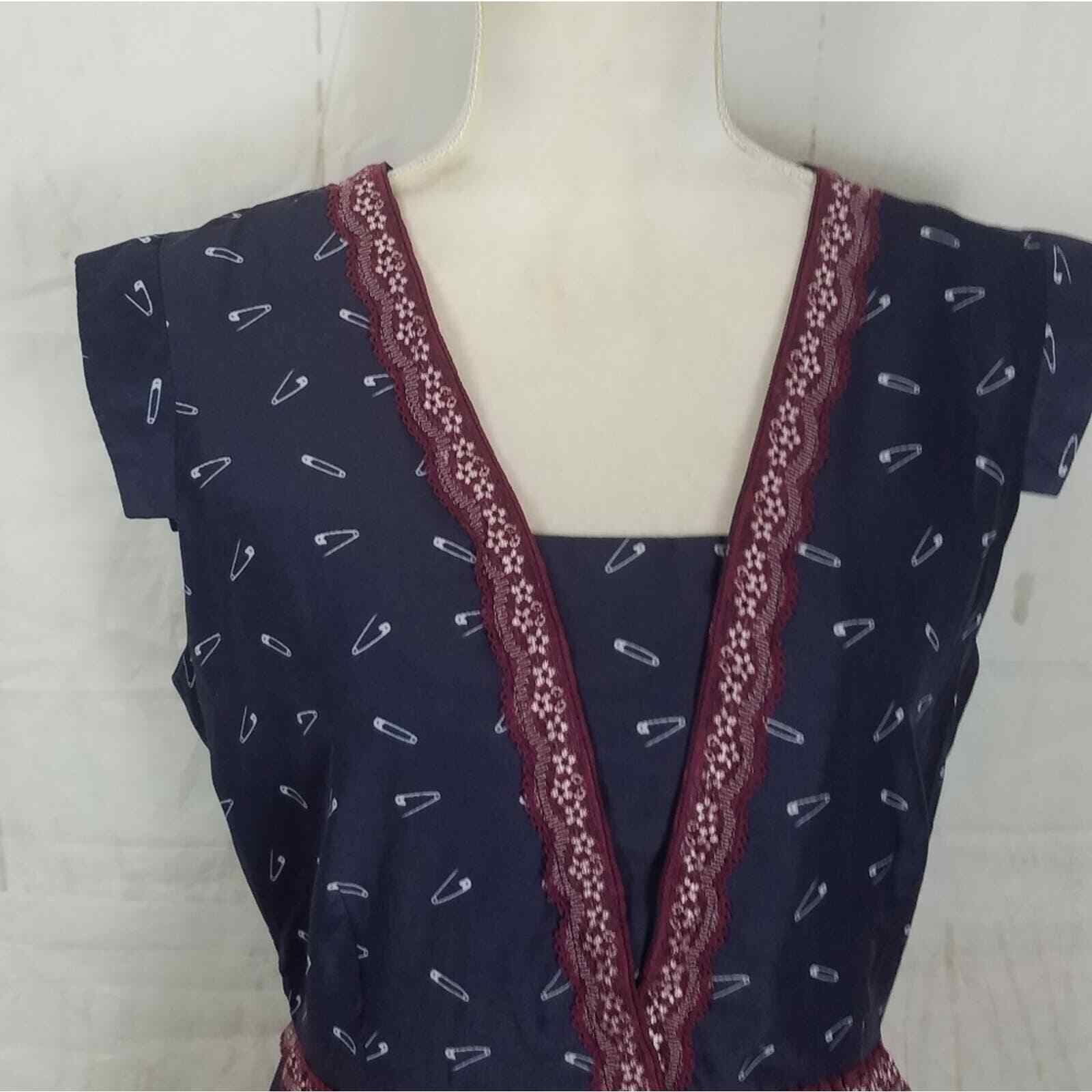 Pink martini blue safety pin pattern picadilly pinup style dress size medium
