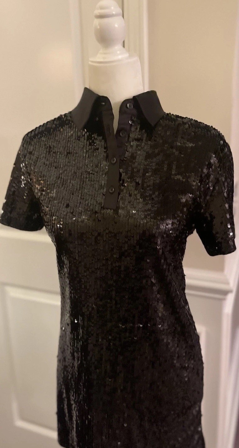 Alice + Olivia Treva Black Sequined Polo Mini Dress Sz S NWT $595