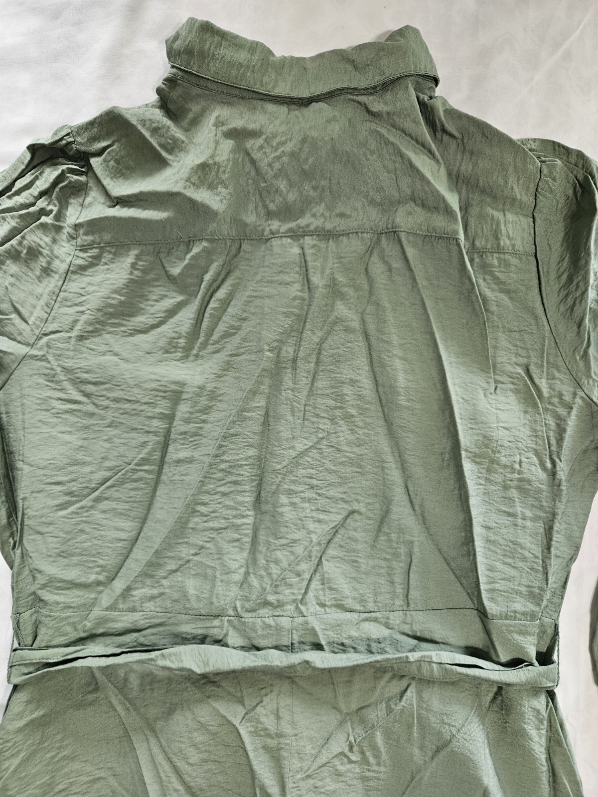 Nine West Womens M Sage Green Button Down Shirt Dress Midi Tie Waist Long Sleeve