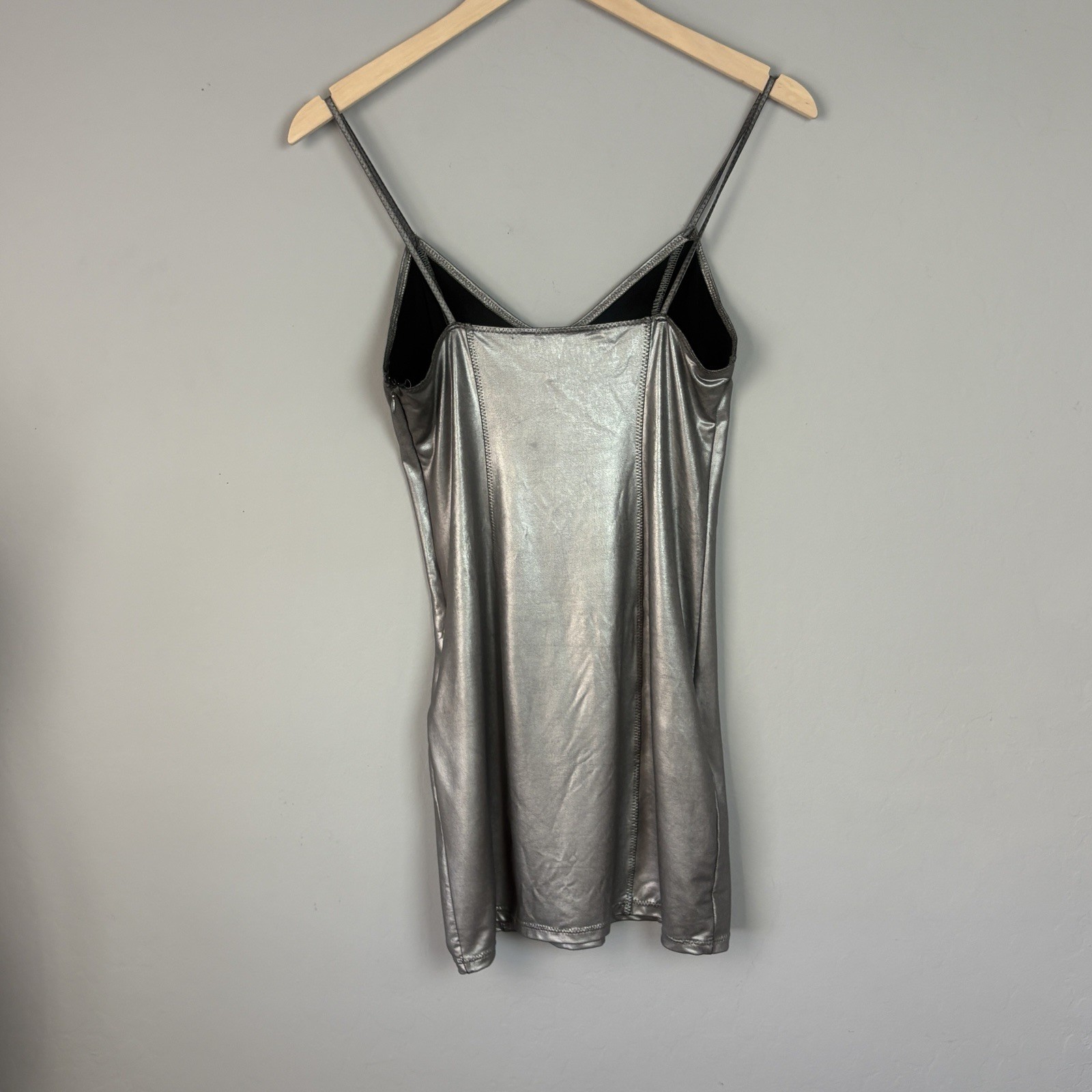 Forever 21 Dress Womens M Silver Pewter Metallic Stretch Party Dress New Years