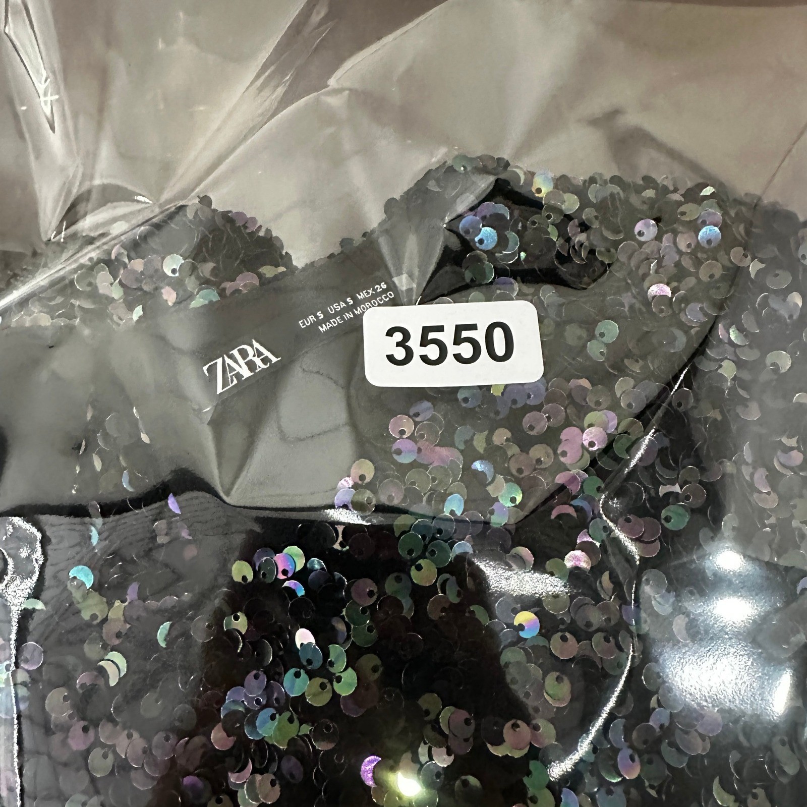Zara Sequin Shift Mini Dress Womens Small Black Iridescent Party Glam