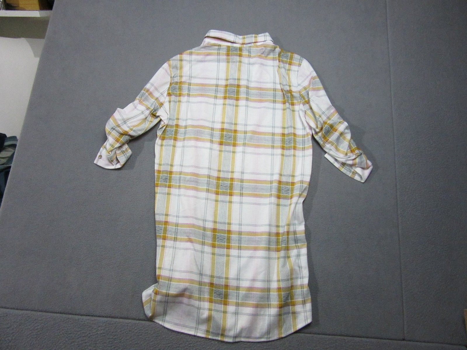Eden & Olivia Dress Womens Large White Yellow Plaid Shirt Casual Roll Tab Sleeve