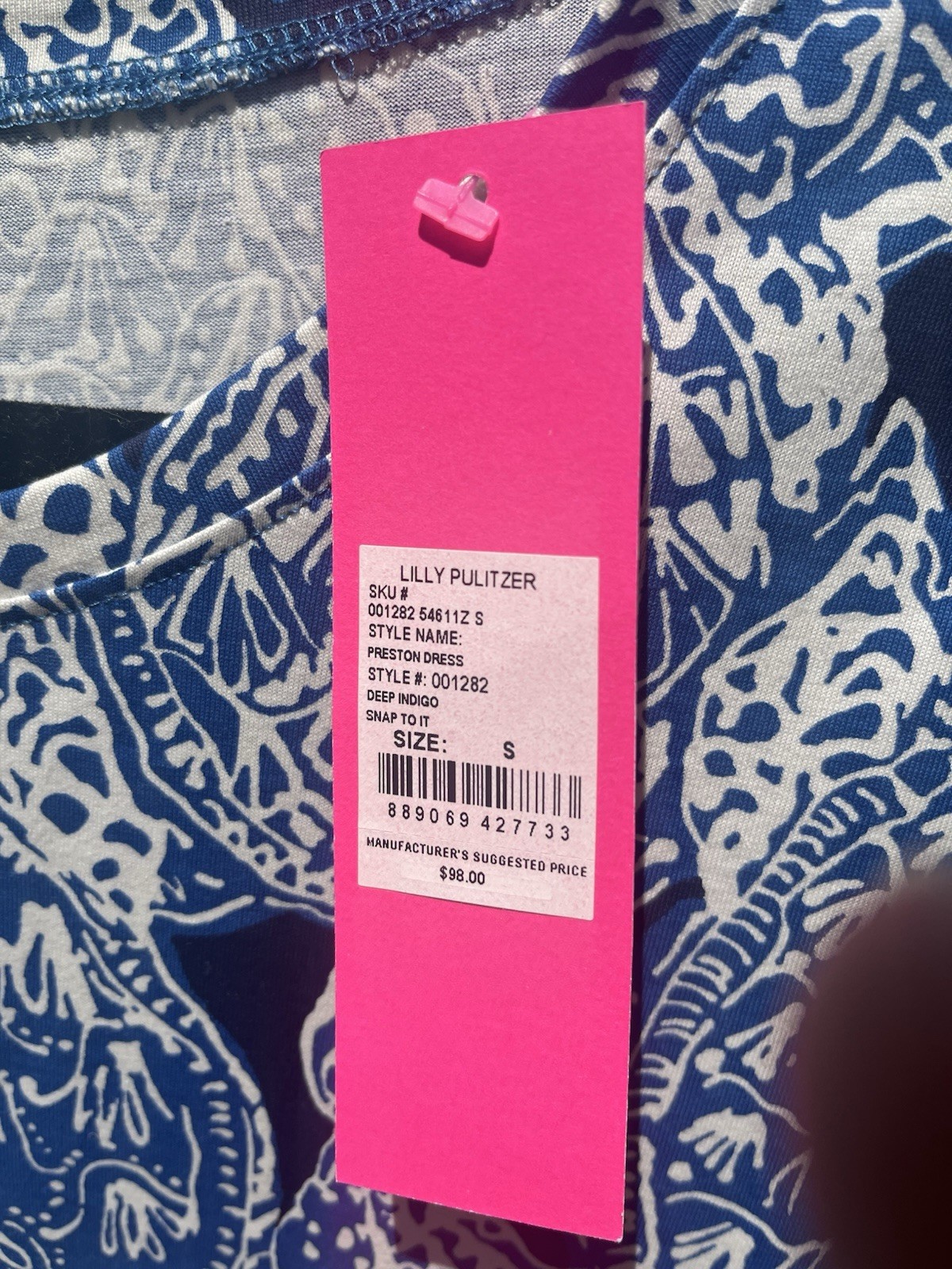 Lilly Pulitzer Preston Dress M Indigo Blue Snap To It Turtle Print w Tie Sleeves
