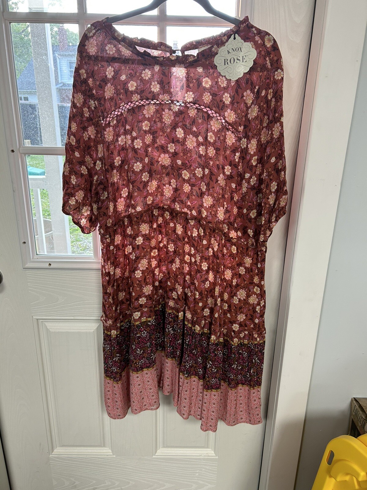 Knox Rose Women’s Size XL Elbow Sleeve Tiered Knee Length Babydoll Dress NWT