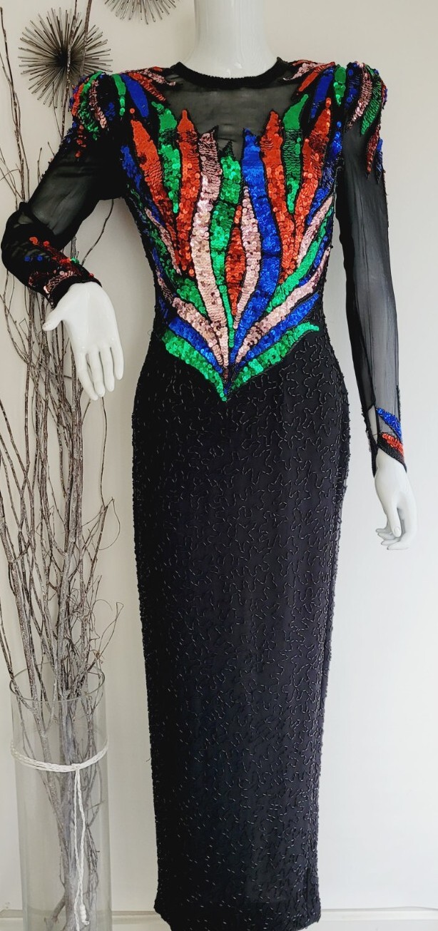 Sho Max Originals Sequin Rainbow Long Evening Party Cocktail Dress Women Size XS