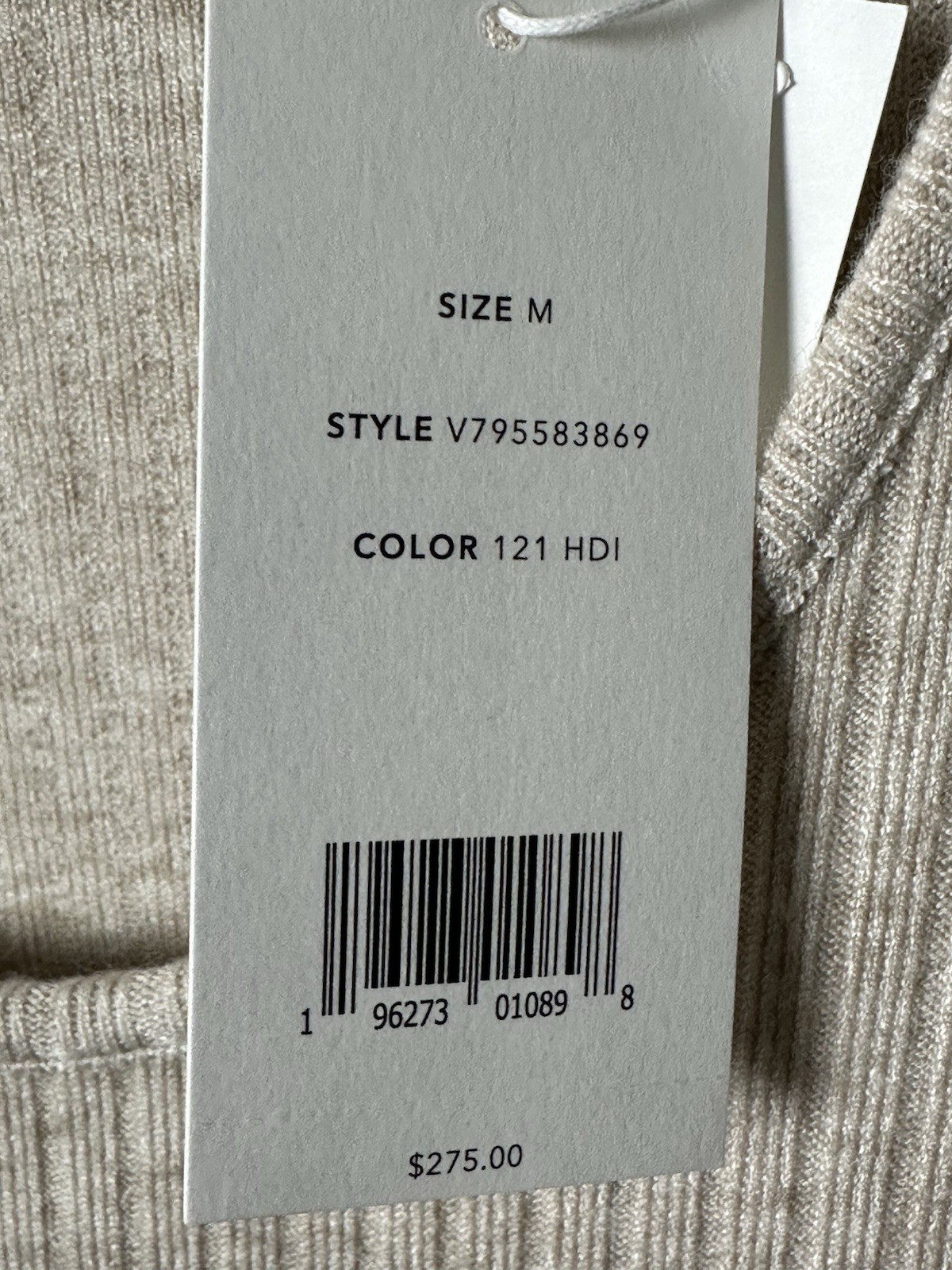 VINCE Long Sleeve Ribbed Scoop Neck Knit Midi Dress Women M Heather Beige NWT