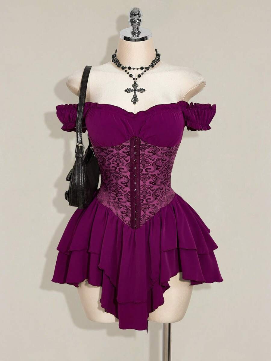 Off The Shoulder Mini Dress Lace Cold Shoulder Asymmetrical A Line Party