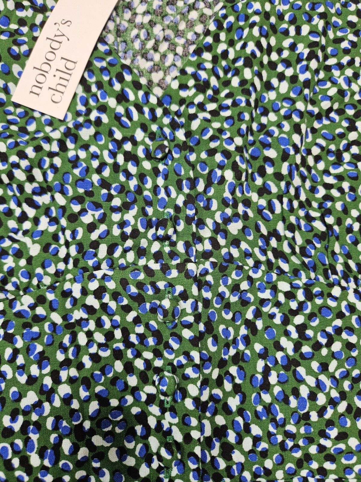 Nobody’s Child Alexa Ditsy Print Midi Dress V-Neck Short Sleeve Green Size UK 14
