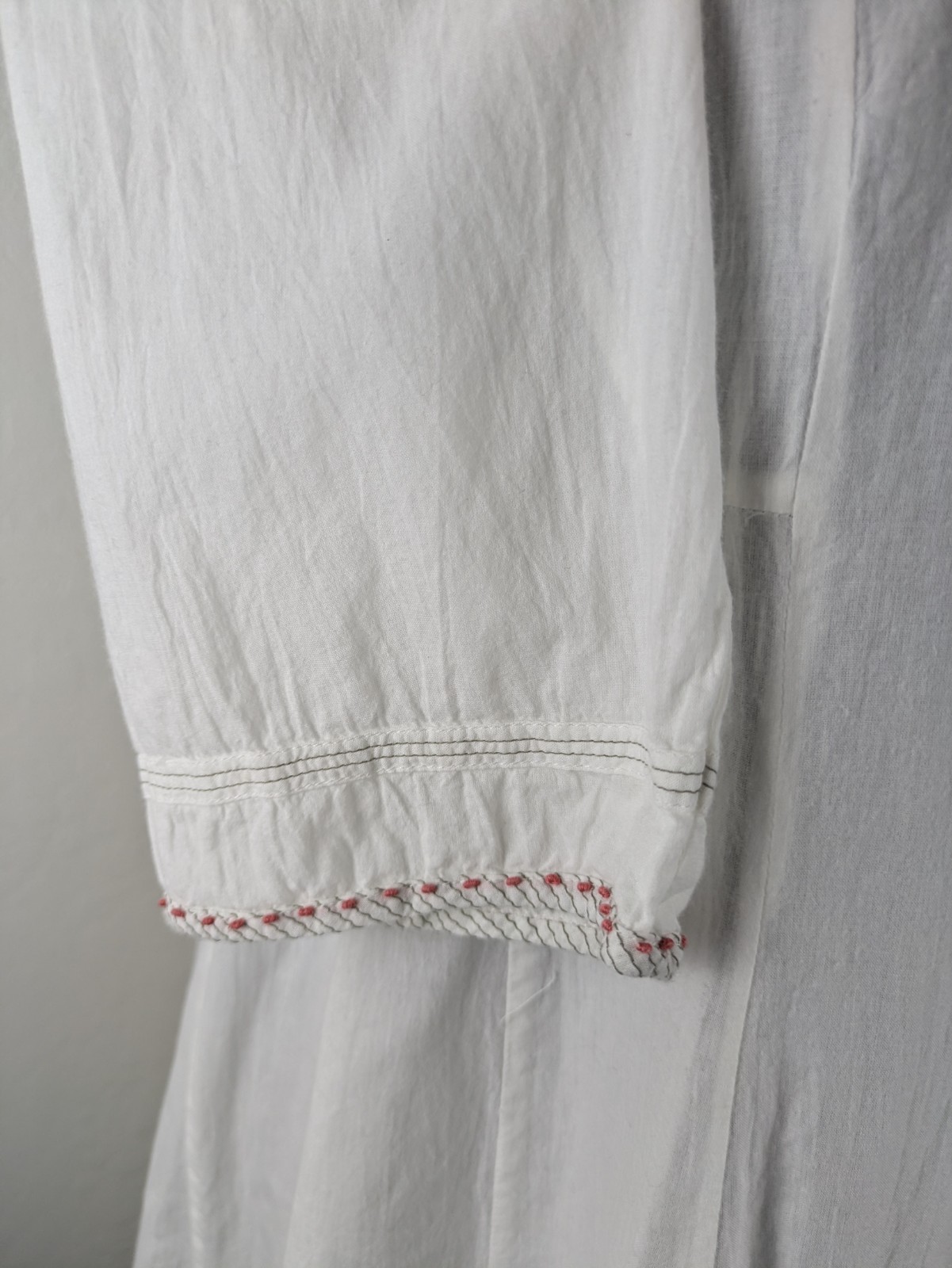 Anokhi size XL white organic cotton kaftan dress pink stitching detail