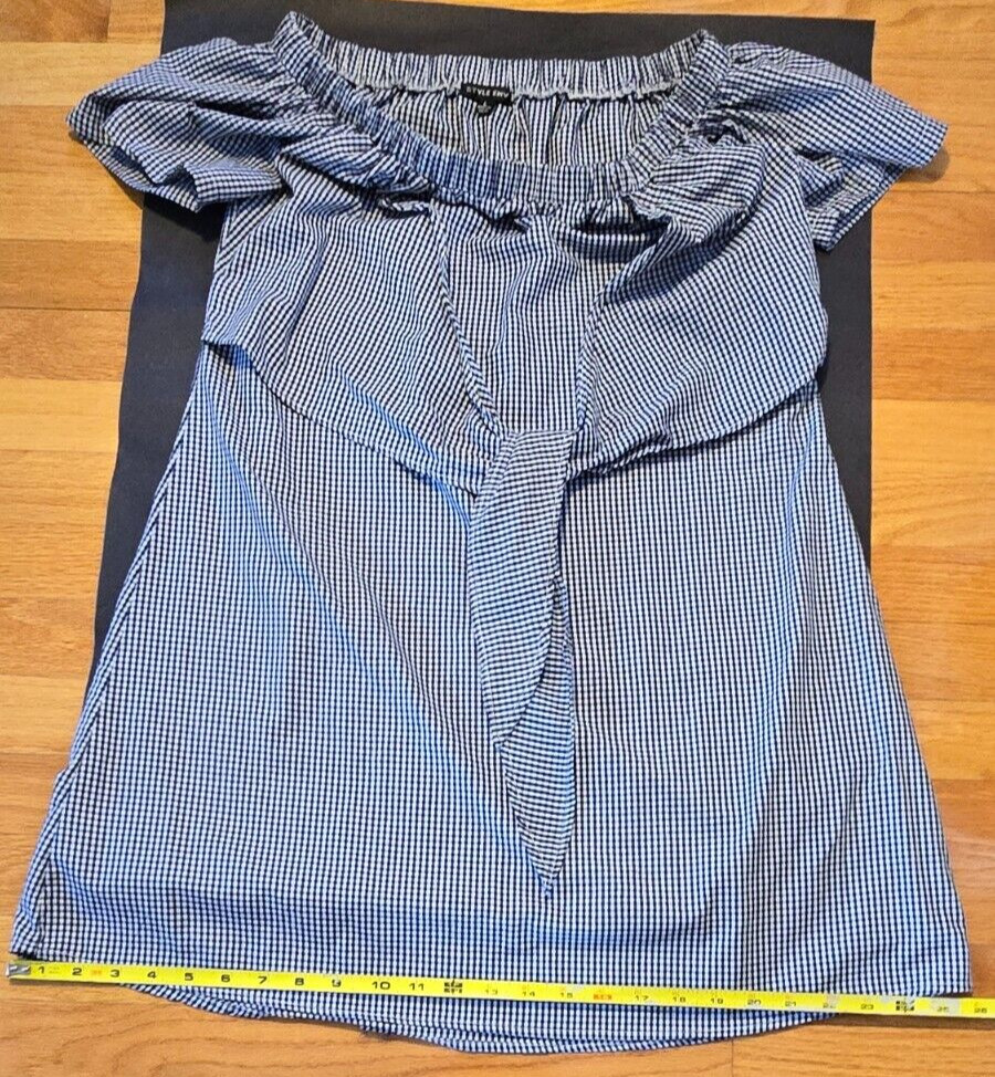 Style Envy Blue and White Front Tie Shirt Dress Women Size Large Cotton Blend