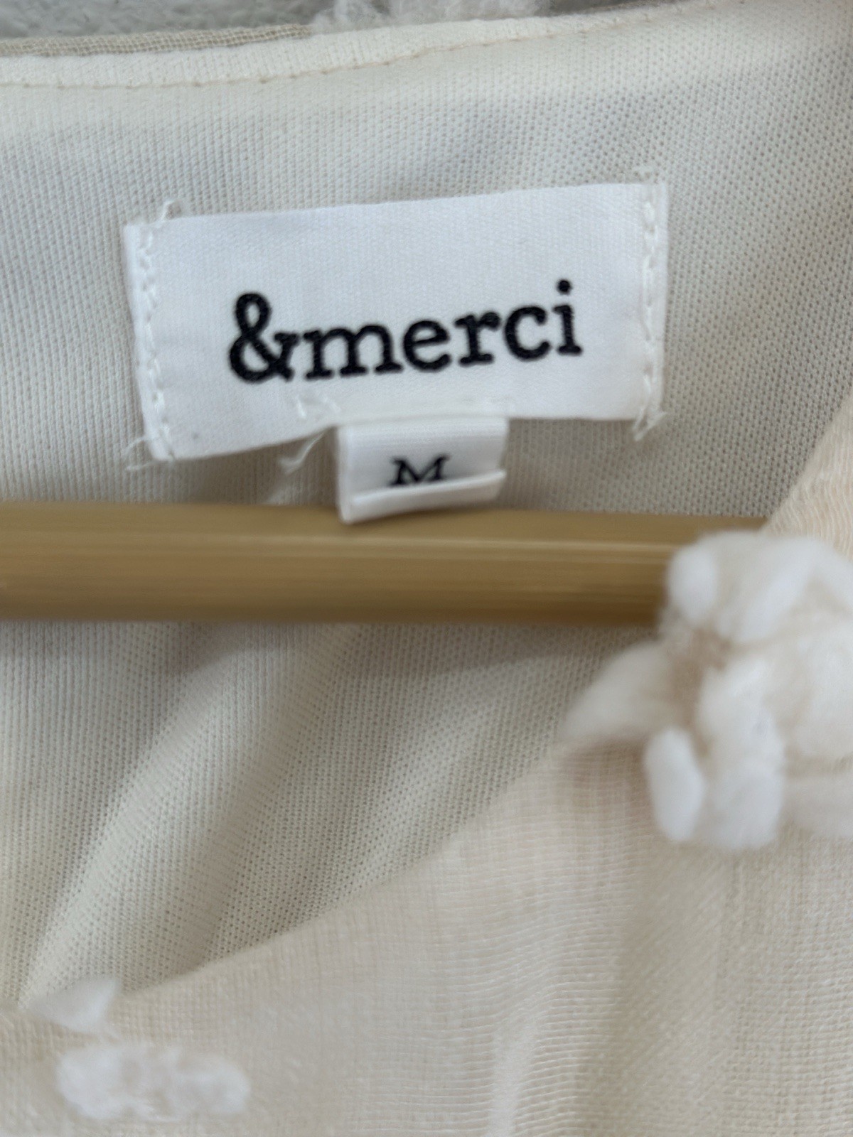 &Merci Ivory Textured Mini Dress 3D Pom Pom Floral Appliqués Size MEDIUM