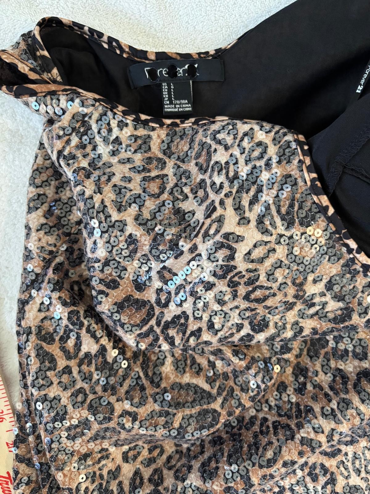 Forever 21 Women’s Brown/Black Leopard Sequin Bodycon Mini Dress L Scoop Party