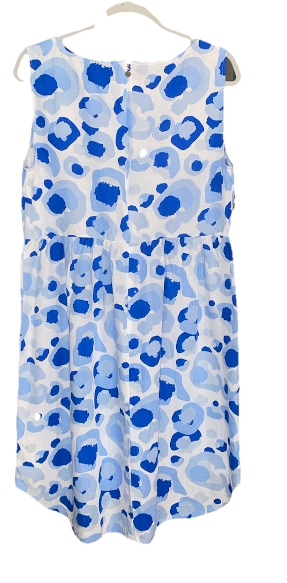 Emily McCarthy women’s blue & white dress invite Joy size large Linen