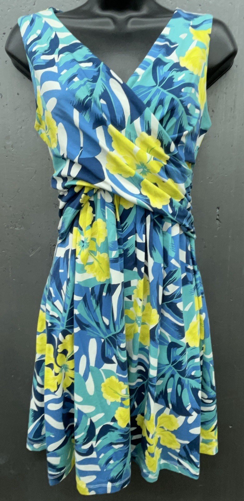 Lands End Dress XS Blue Floral Pima Cotton Modal Stretch Coastal Preppy Vacation