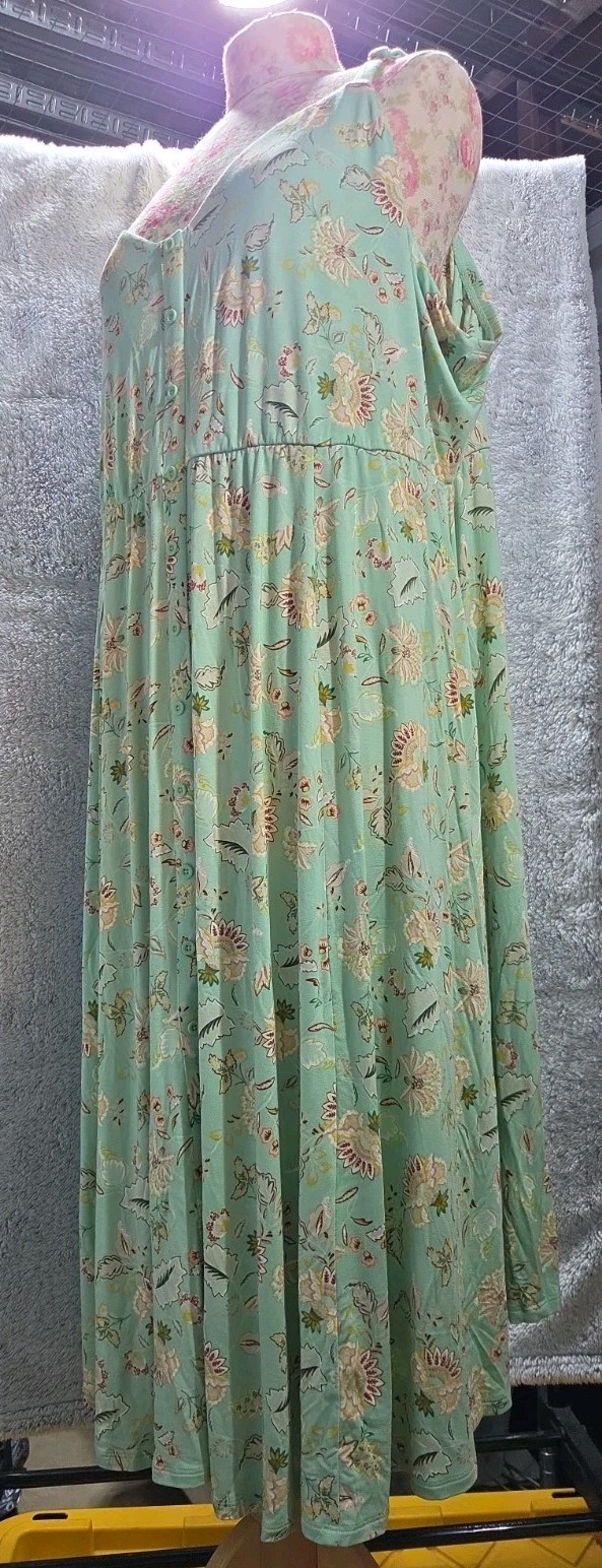 Torrid Midi Super Soft Button-Front W/ Pockets Green Floral Skater Dress 5 XL
