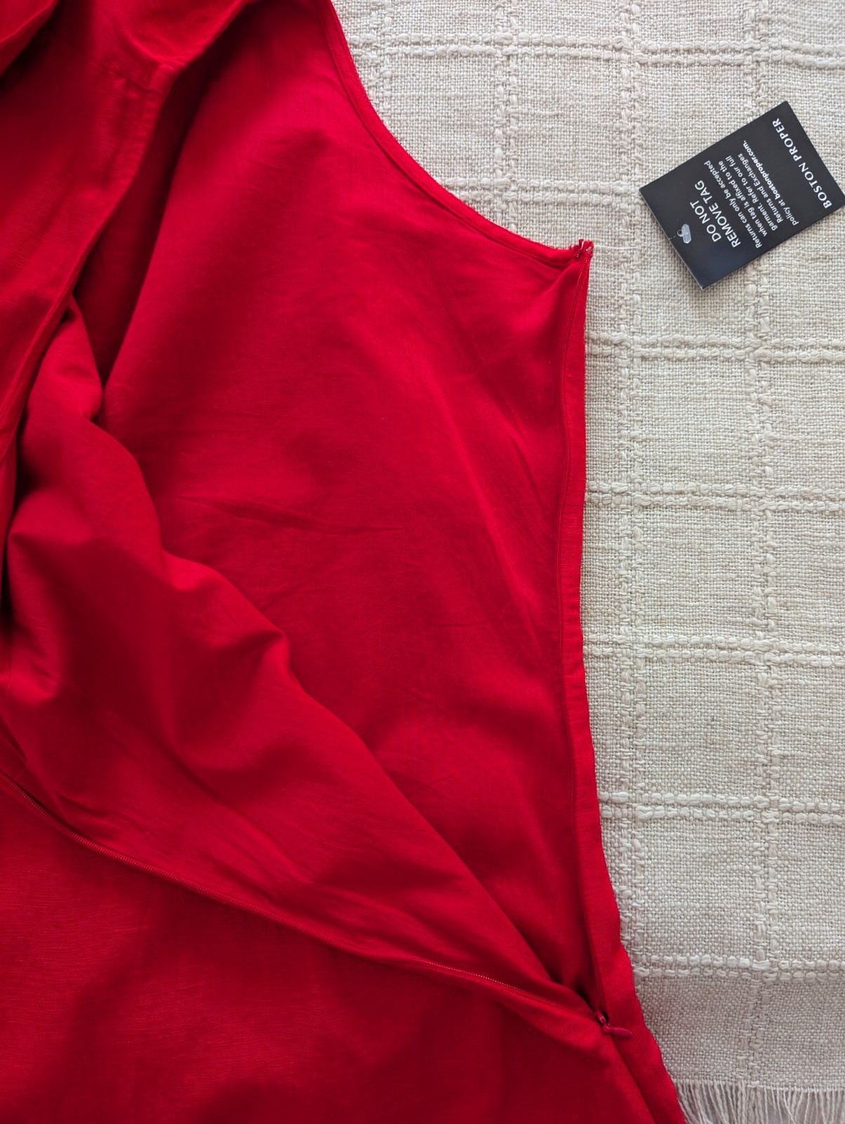 Boston Proper Red Linen Blend Shift Dress XL Sleeveless Zip Front Cotton Lined
