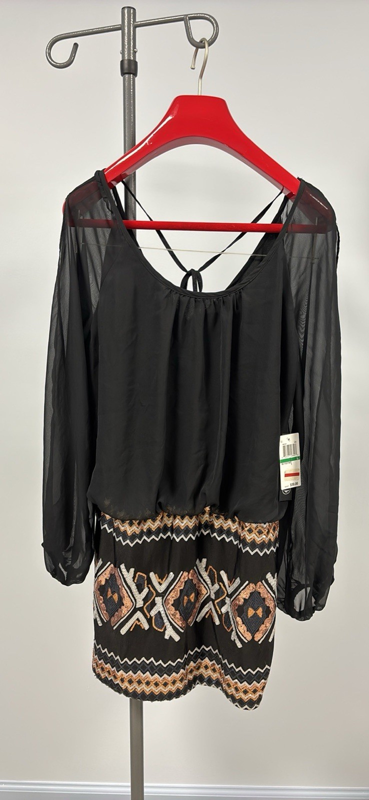 NWT As U Wish Black Sequin Dress Embroidered Dress Sheer Size L