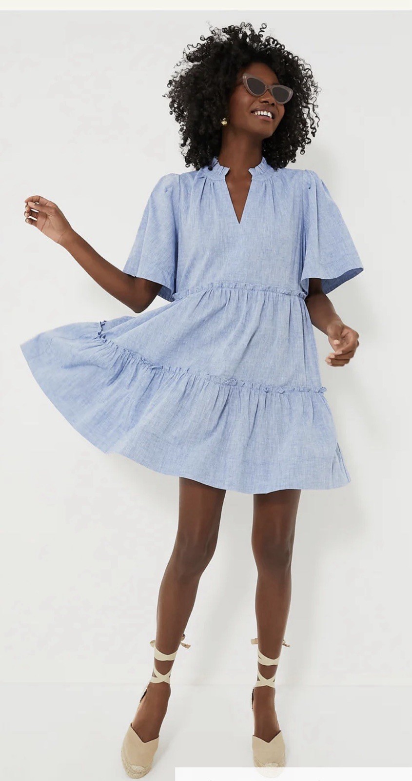 Tuckernuck M Chambray Crawford Mini Dress Short Sleeve V-Neck