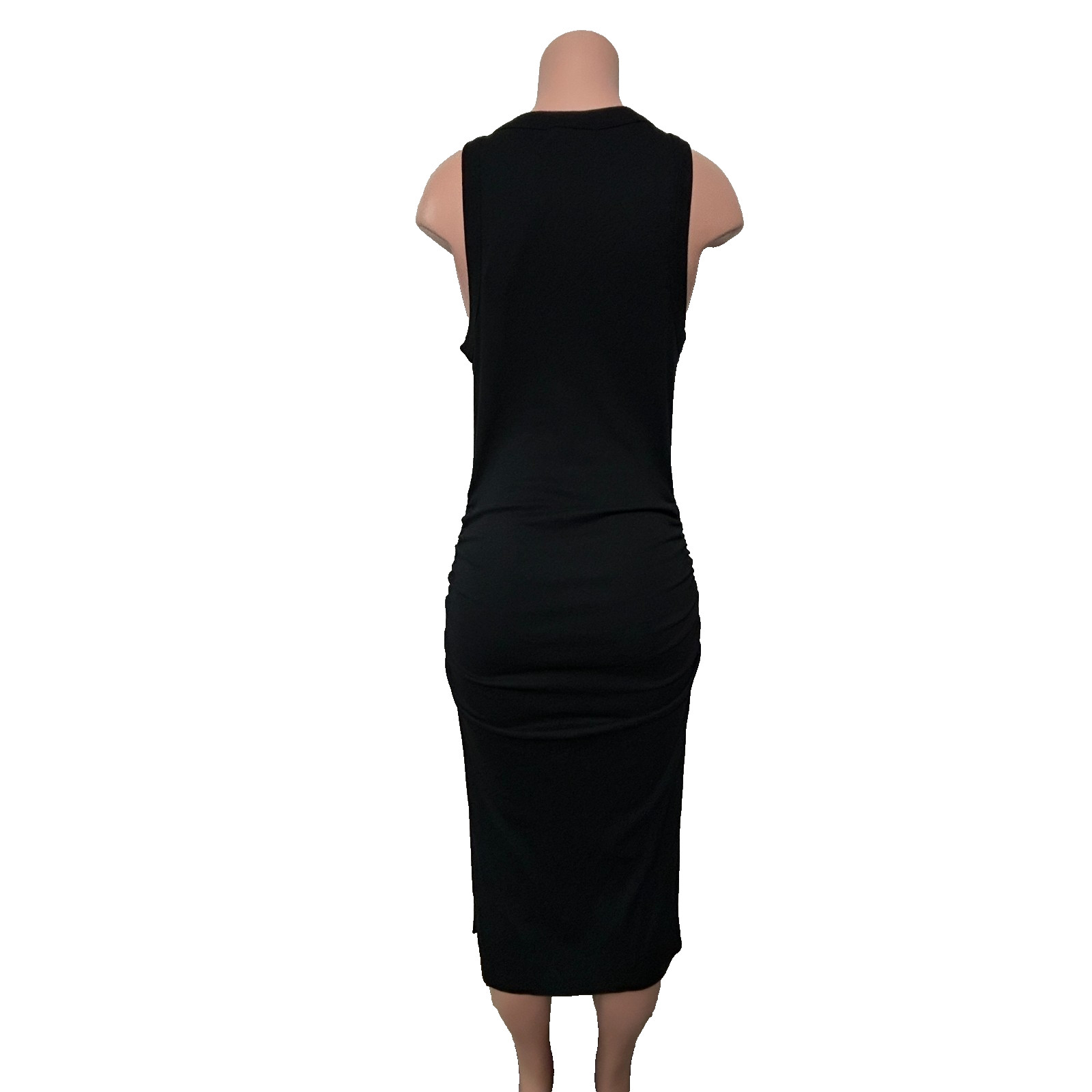 Michael Stars Wren Ruched Ultra Rib Midi Dress Women’s Size Large Black NWT