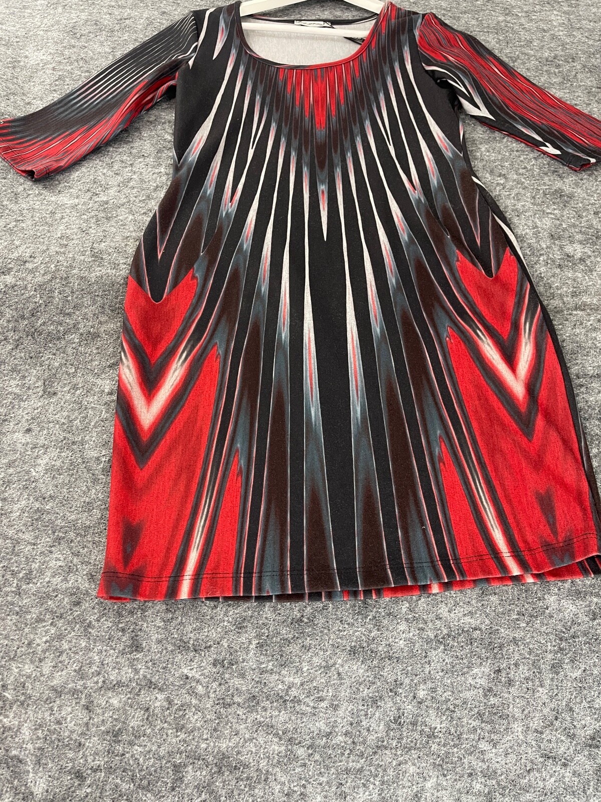 Red Apple Sheath Dress Womens Large Tie Dye Striped 1/2 Sleeve Black Red N329