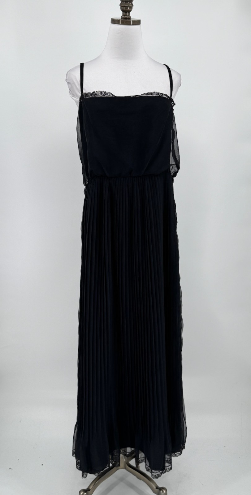Adele Simpson I. Magnin Vintage 70s Black Chiffon Pleated Sleeveless Maxi Dress