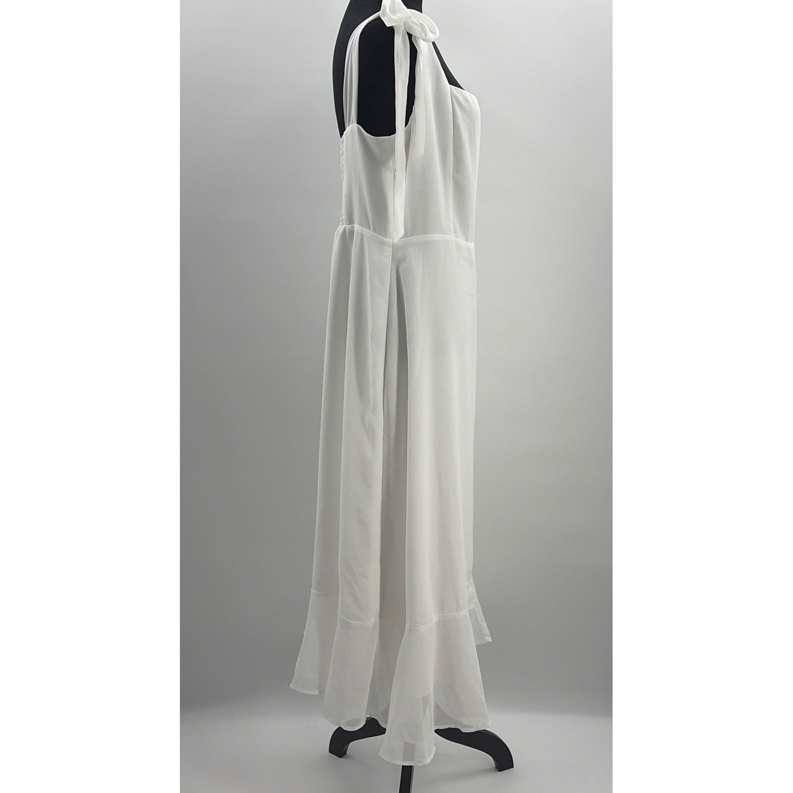 Lulus Summer Invite White Tie-Strap Tiered Midi Dress XL Smocked Slit Ruffle NEW