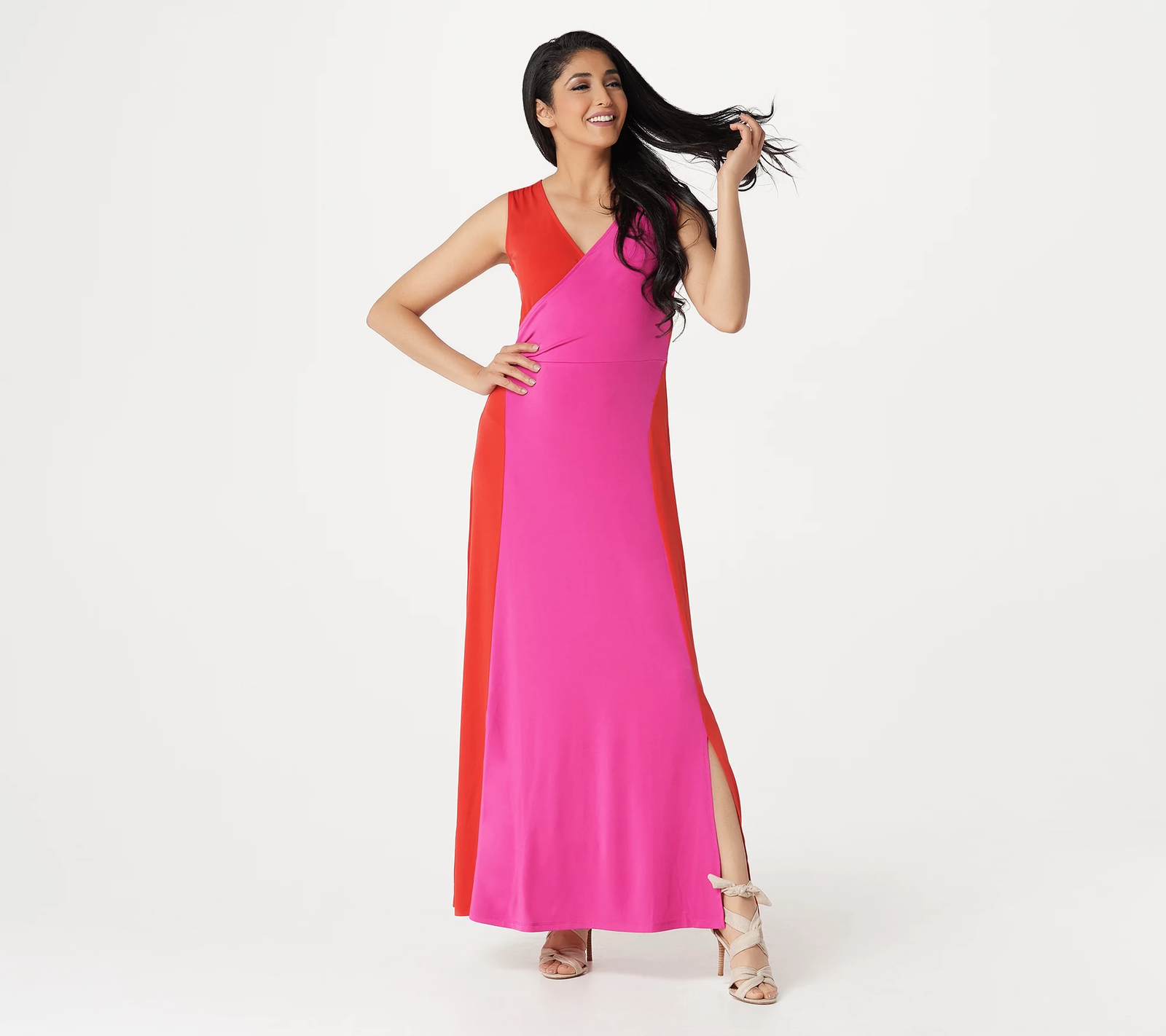 Du Jour Regular Sleeveless Color-Blocked Knit Maxi Dress Poppy Red/Berry, Small