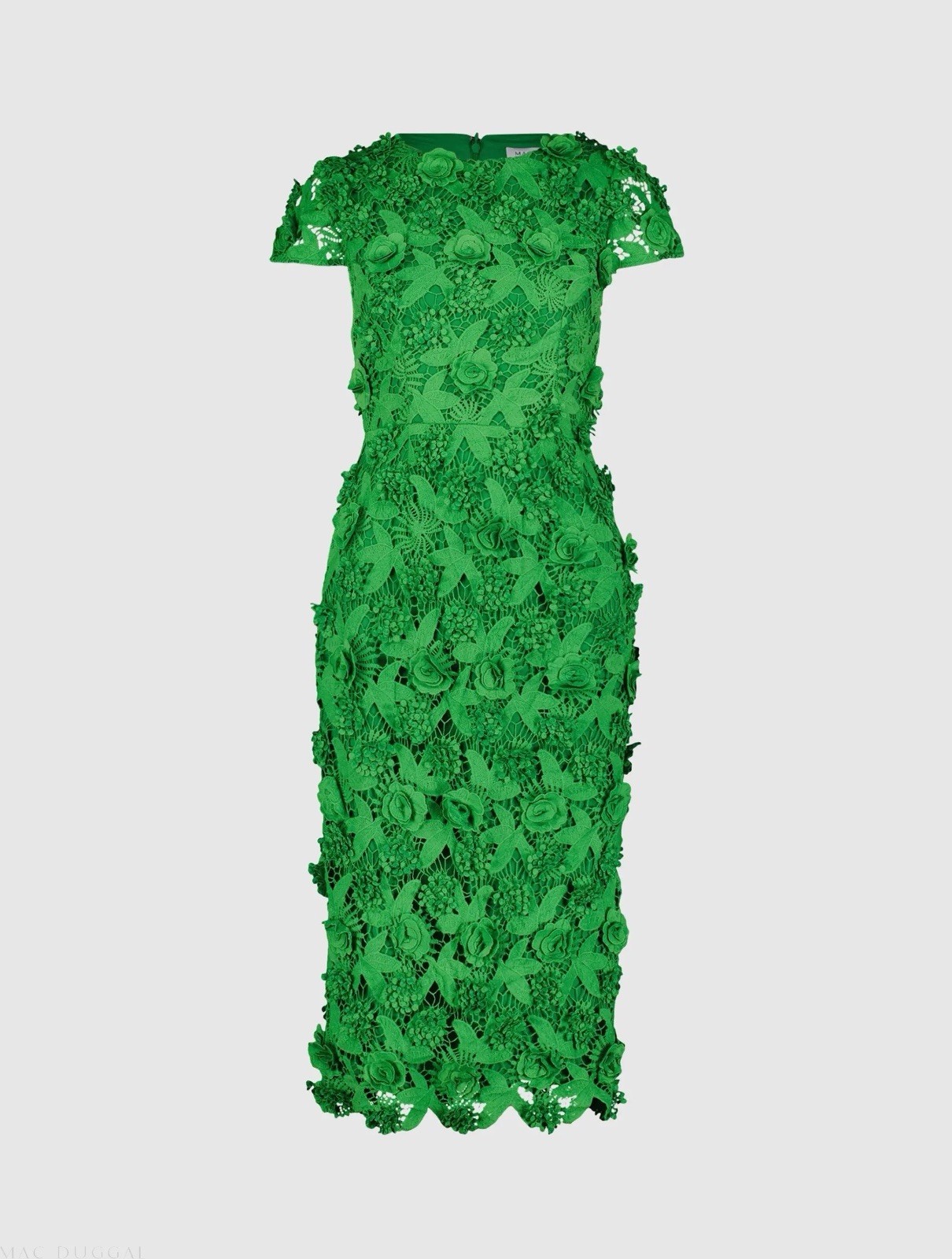 MAC DUGGAL Green Floral Lace Fitted Short Sleeve Dress size 2 New With Tags!