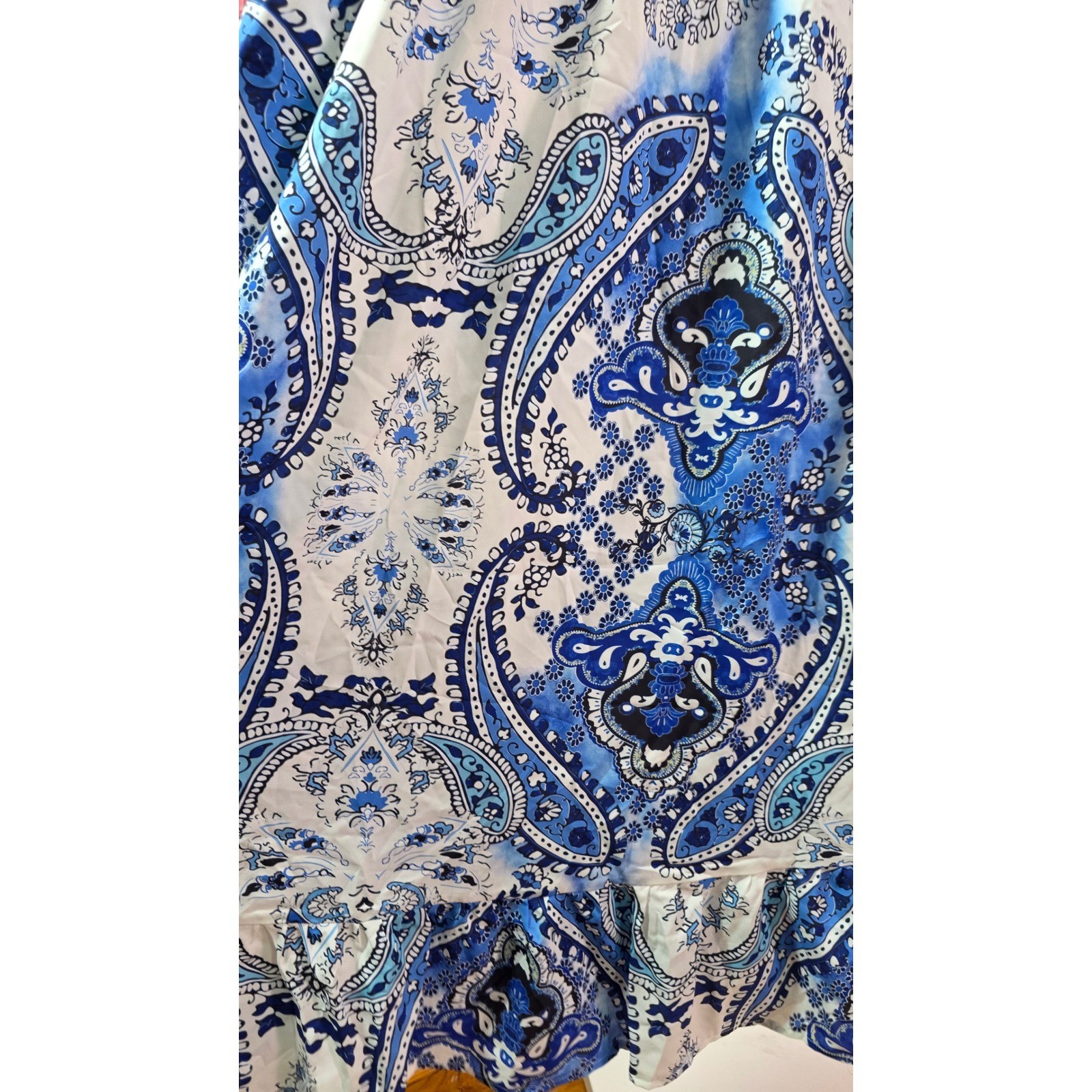 Cupshe Blue Paisley Boho Maxi Dress V-Neck Spaghetti Strap Summer Small NWT