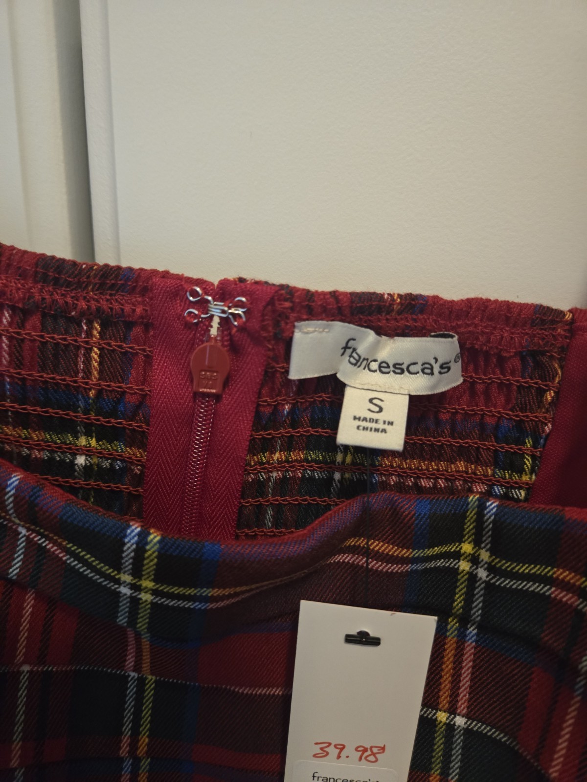 francesca’s Women’s Red Plaid Strappy Sleeveless Mini Dress Square Neck S