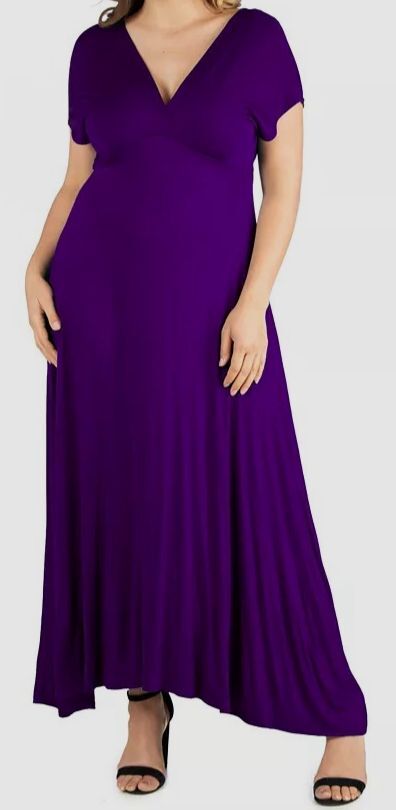 24seven Comfort Apparel Purple Empire Waist V-neck Maxi Dress Plus Size 3X