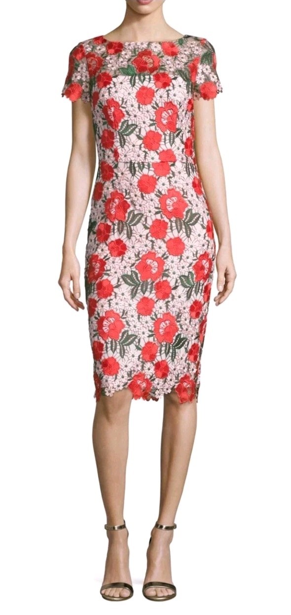 David Meister Floral Lace Embroidered Sheath Cocktail Dress Sz 12 Women NWT