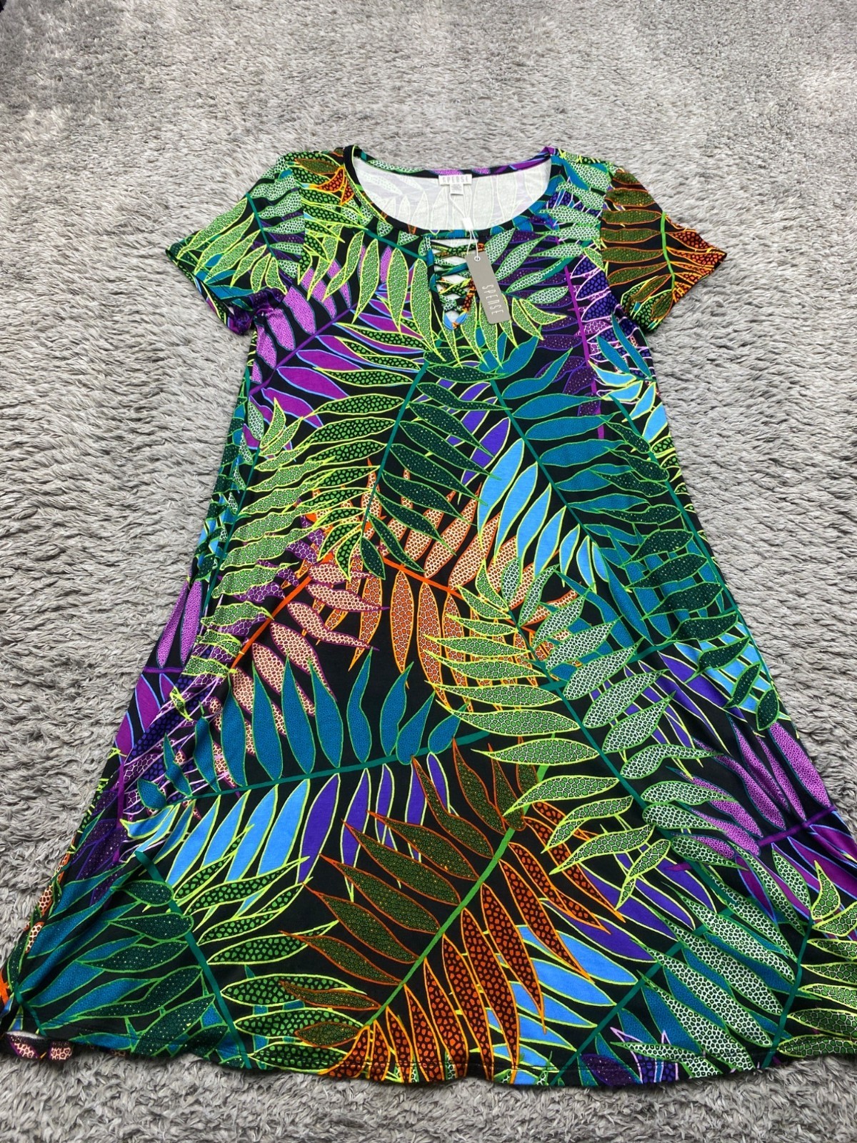 Spense Dress Women Medium Watercolor Floral Leaf Hawaiian Tropic Beachy Midi NWT
