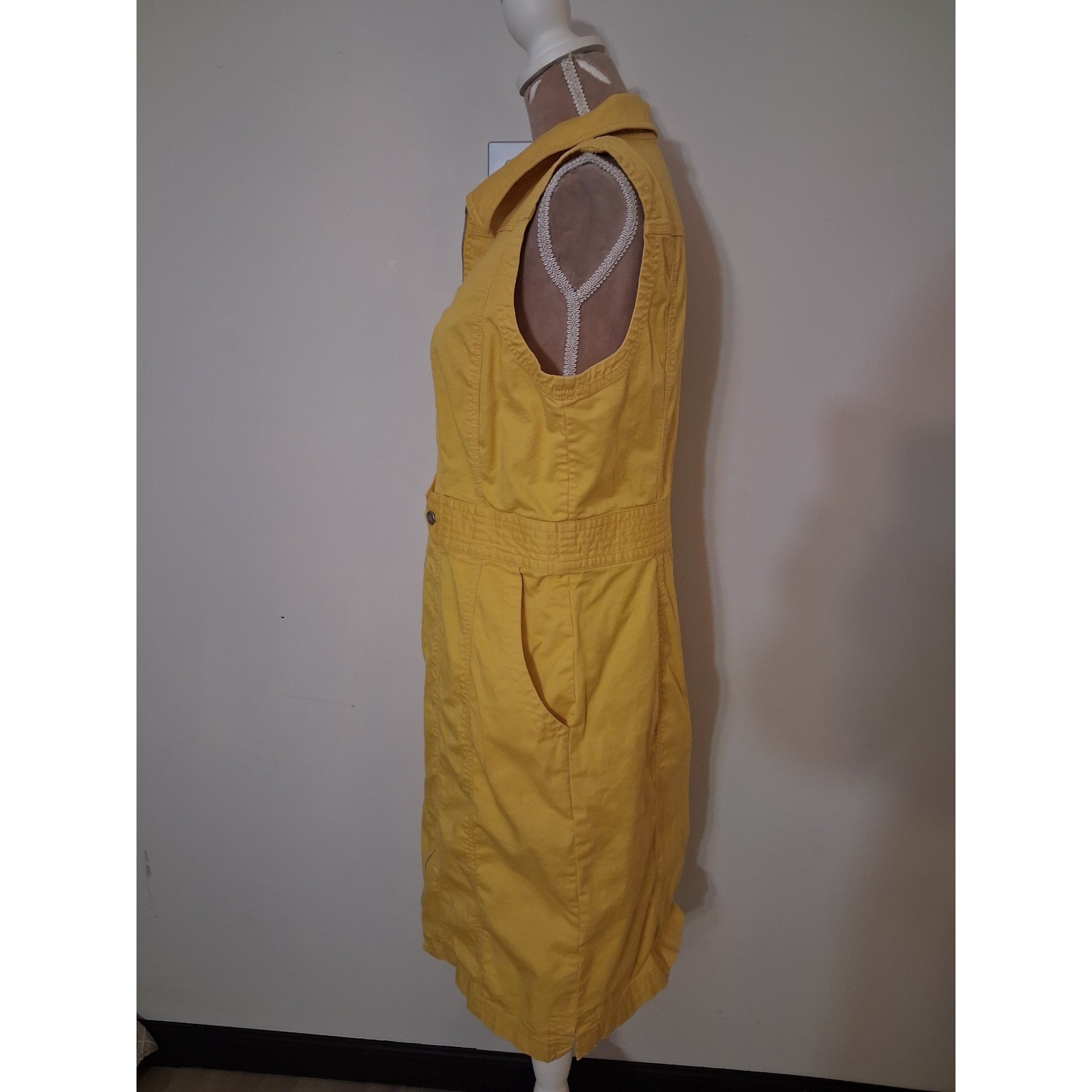 Peck & Peck Weekend Bright Yellow Sleeveless Zip Denim Utility Dress Womens 10