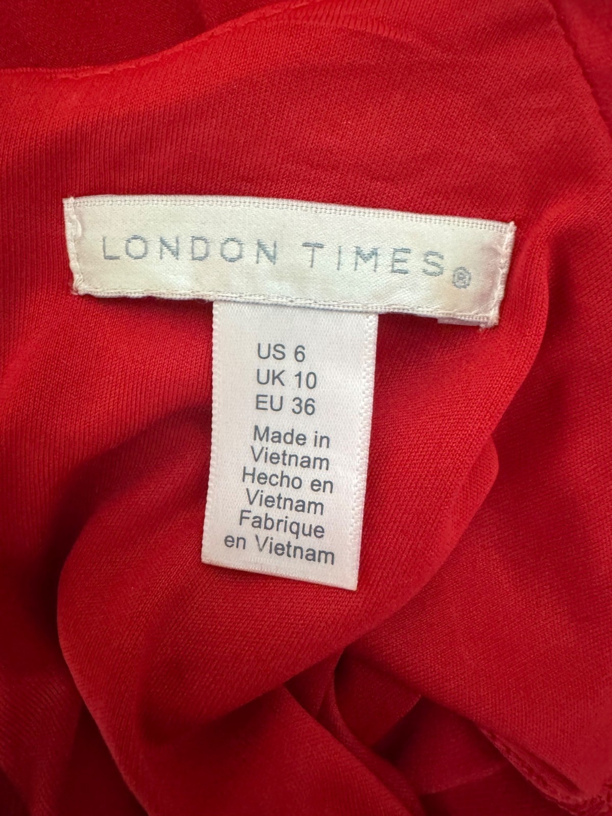 London Times Red Gold Buttons Blouson Midi Dress Size 6 Stretch All-Season