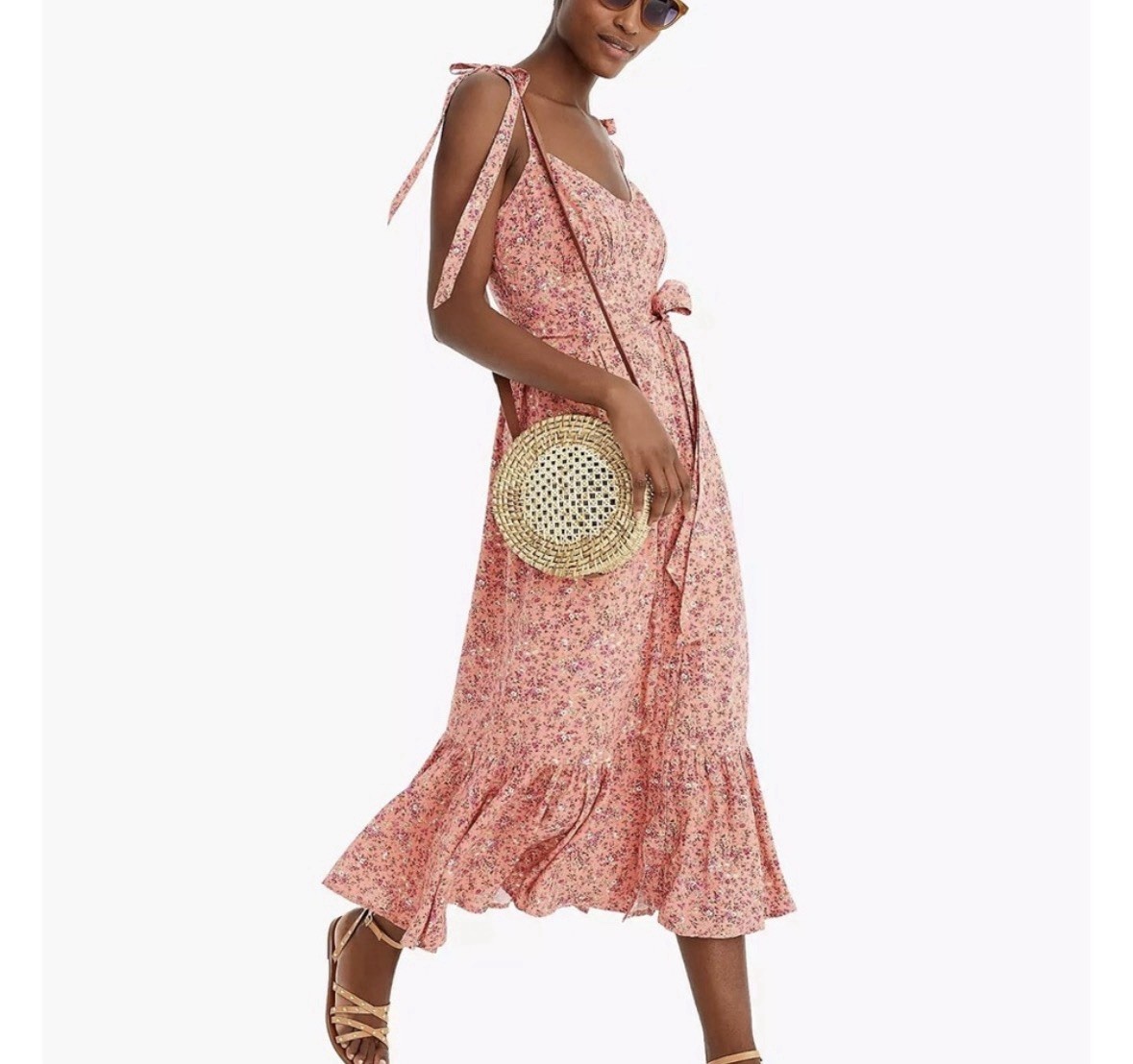 J Crew Pink Floral Button Front Tie Strap Ruffle Hem Cottagecore Maxi Dress 0