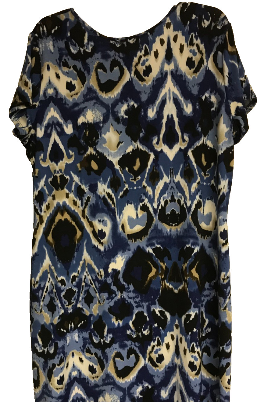 Notations XL Keyhole Blue Abstract Print Dress Short Sleeve Stretch Non-iron