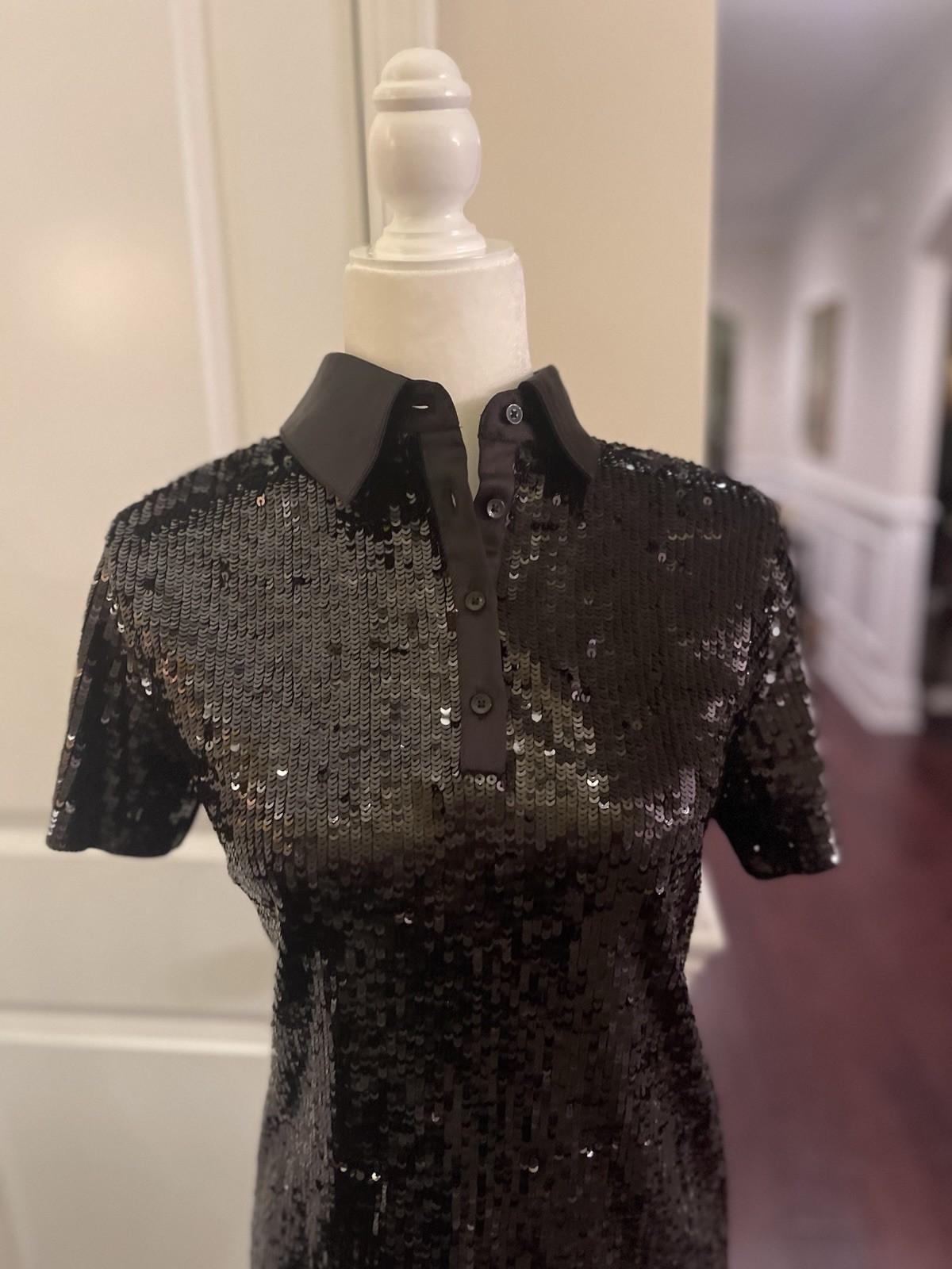 Alice + Olivia Treva Black Sequined Polo Mini Dress Sz S NWT $595