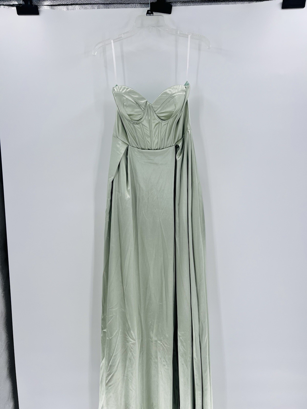 Amazon Adyce Strapless Pale Sage Satin Dress medium new