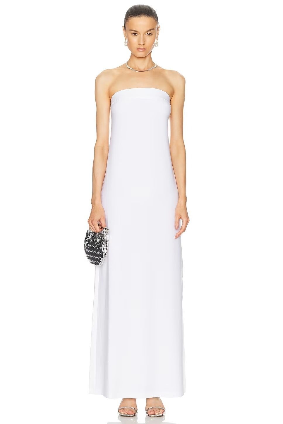 Norma Kamali Strapless Tailored Side Slit Gown in Snow White Small New Womens Dr
