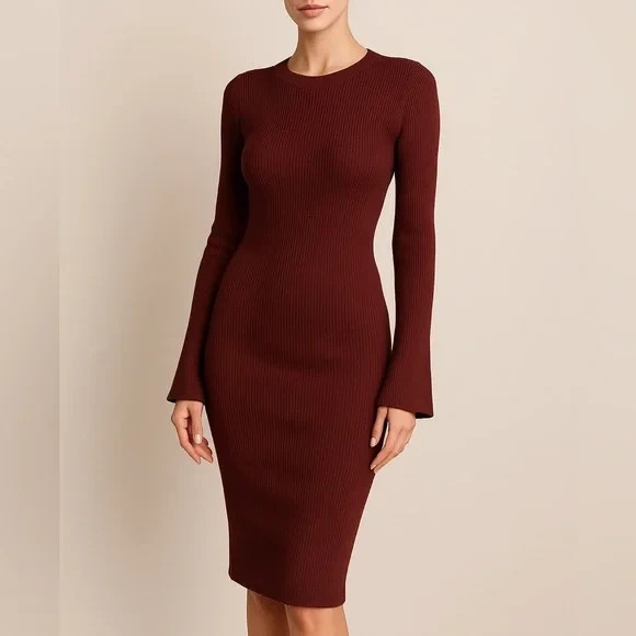 NWT Womens Elegant Gianni Bini Ribbed Sweater Dress winter spring XL maroon