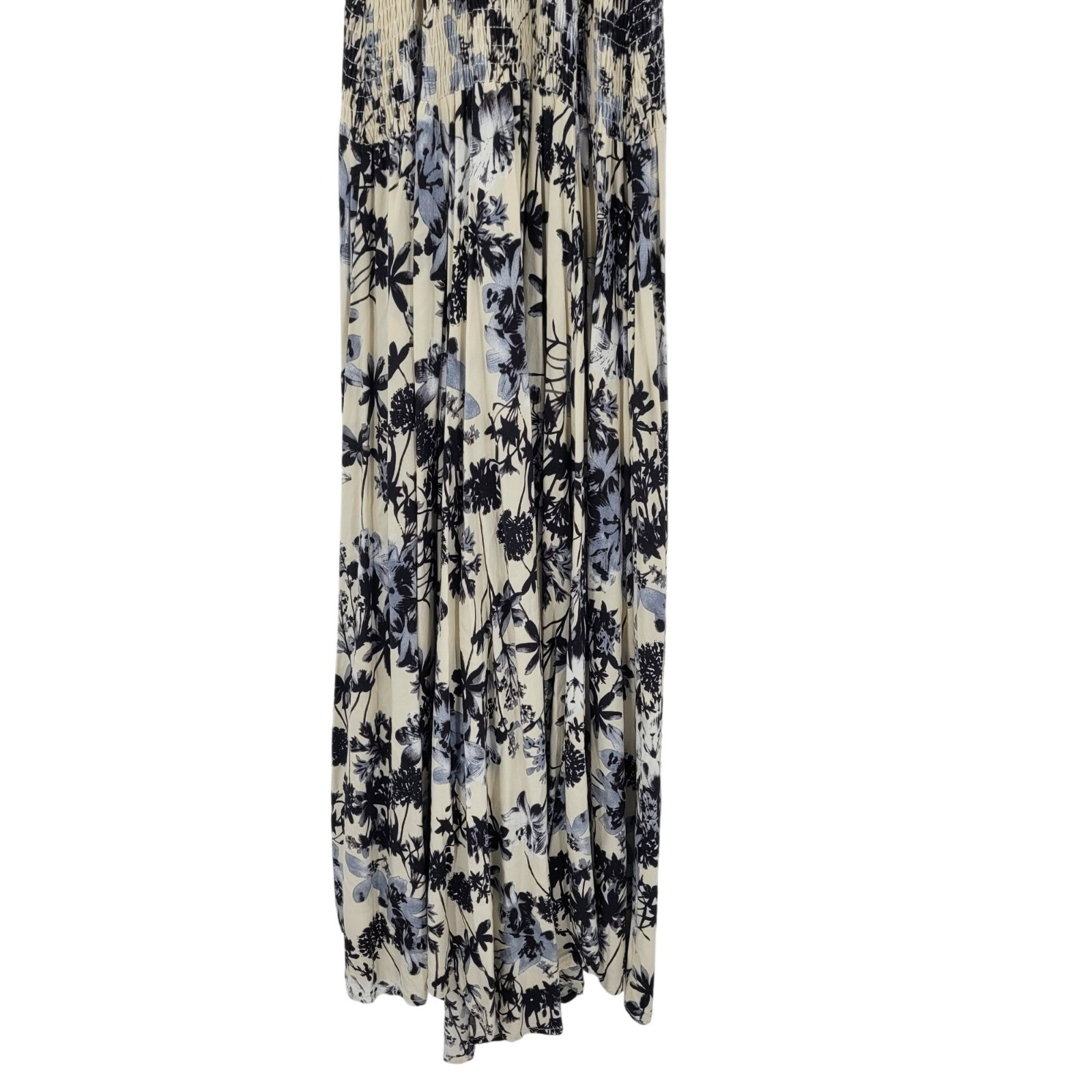 Lira Floral Cami Smocked Racerback Midi Dress Sz S Navy White Strappy Beach Boho